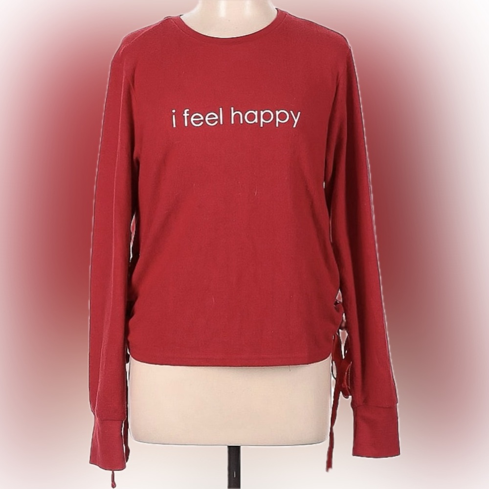 live in love by Peace Love World I FEEL HAPPY long sleeve red top with side tie